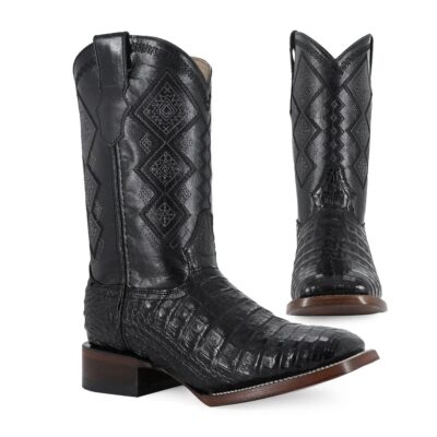 Descubre nuestras exclusivas botas vaqueras de calidad excepcional. Hechas de auténtica piel de caimán de acabado brillante y con un curtido fino de las mejores tenerías internacionales.