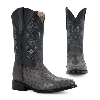 BOTA VAQUERA OVAL AVESTRUZ GRIS.